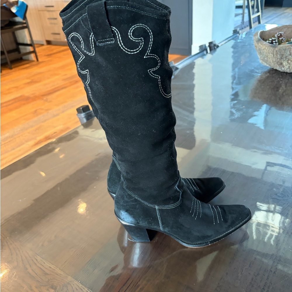 Black Suede Leather Western Cowboy Boots • Size 8.5 • Brazil Made • Leather Sole - Picture 4 of 9